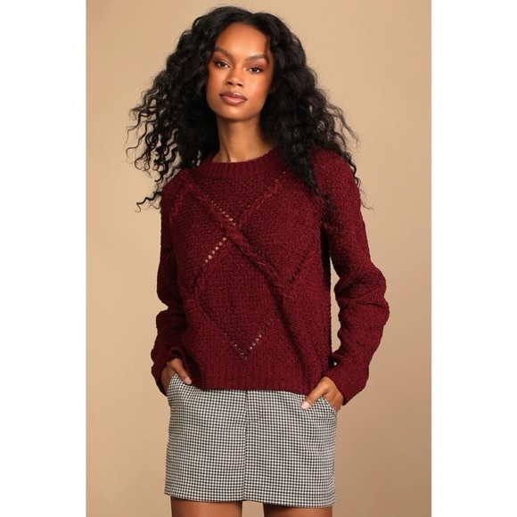 LULUS DIAMOND IN THE ROUGH WINE RED KNIT SWEATER - Picture 1 of 9